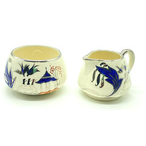 Vtg Pagoda Yeoman Plate by Lancaster & Sandland Creamer and‎ Sugar Bowl or cup